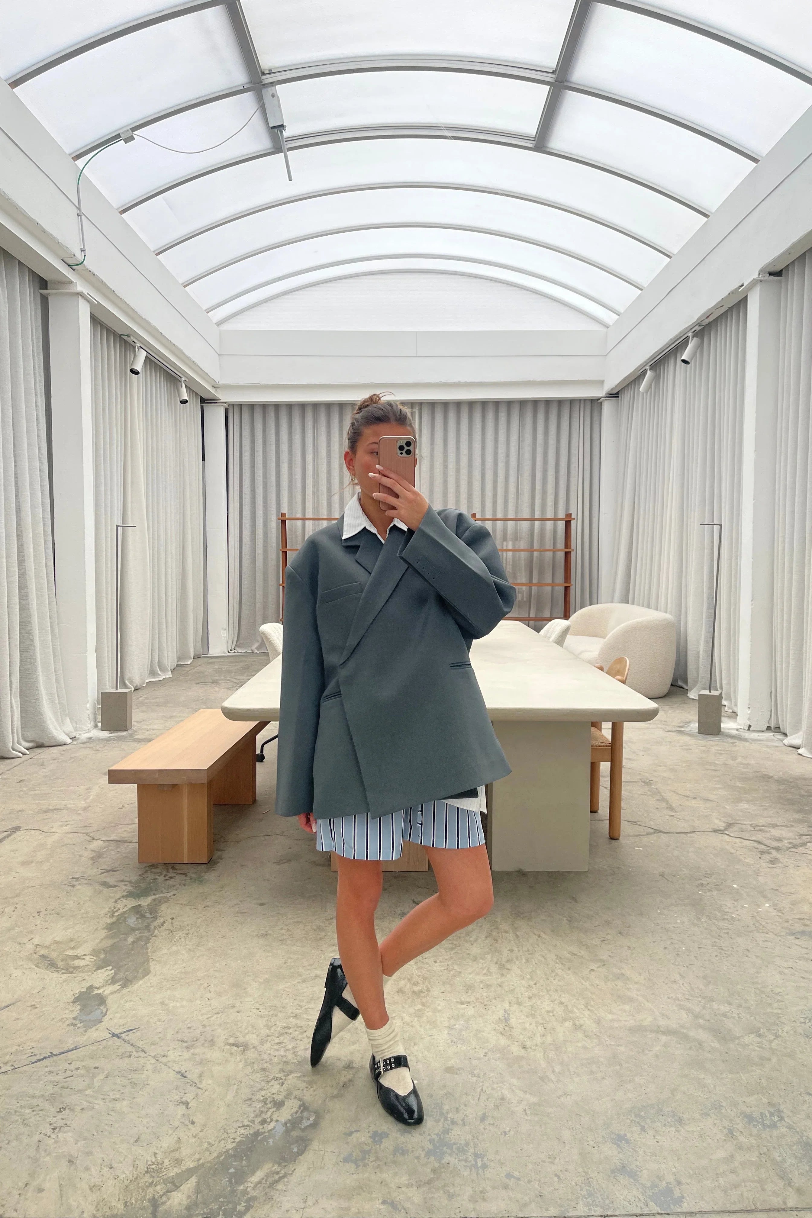Übergroßer Blazer mit Seitenschlitz Stahlblau