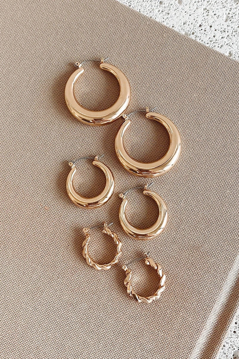 Ensemble de boucles d'oreilles créoles classiques - Or