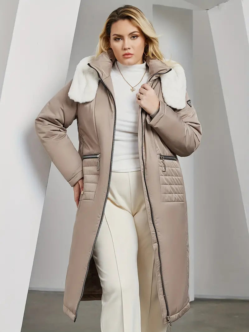 Yusuki | Manteau d'hiver décontracté grande taille, uni, manches longues, pour femme