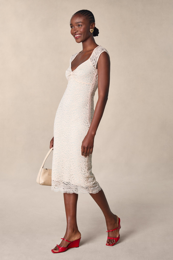 Nora Blumen Spitze Schleife Midi Kleid