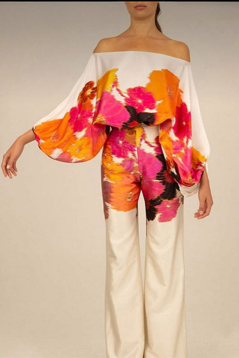 Ensemble deux pièces à motifs vagues abstraites - Orange