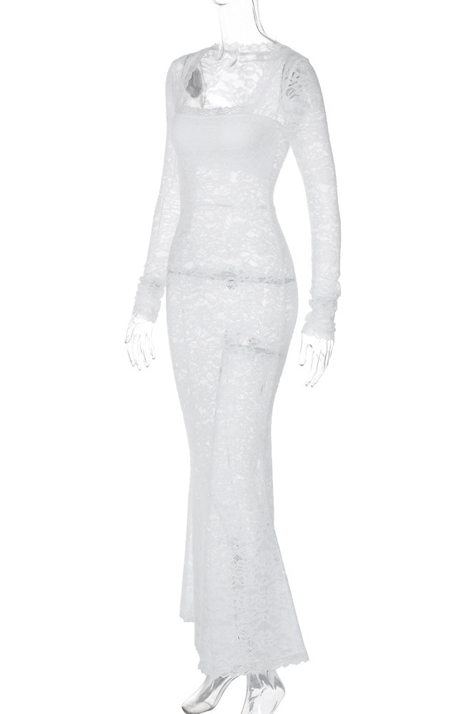 Bertha Maxikleid aus Spitze mit eckigem Ausschnitt