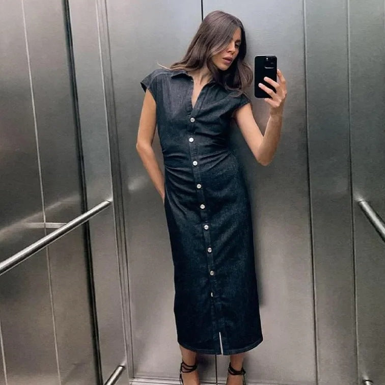 Midi Denim-Kleid mit Knopfdetails