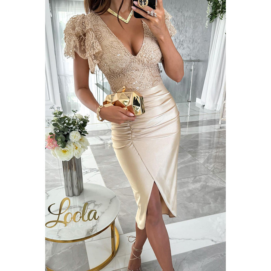 Lara - Robe midi avec dentelle et volants