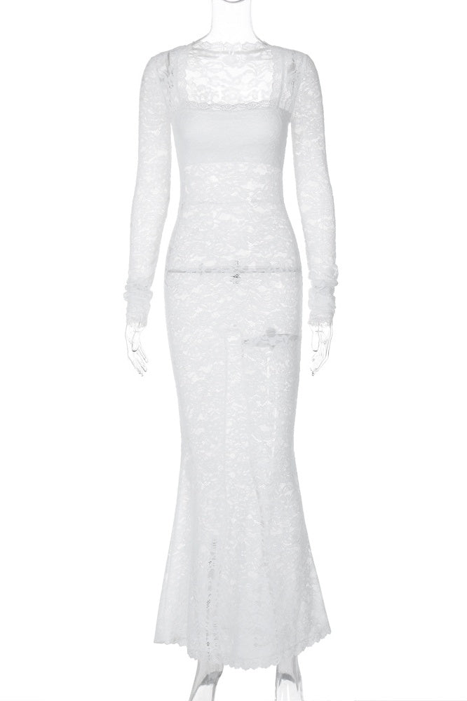 Bertha Maxikleid aus Spitze mit eckigem Ausschnitt