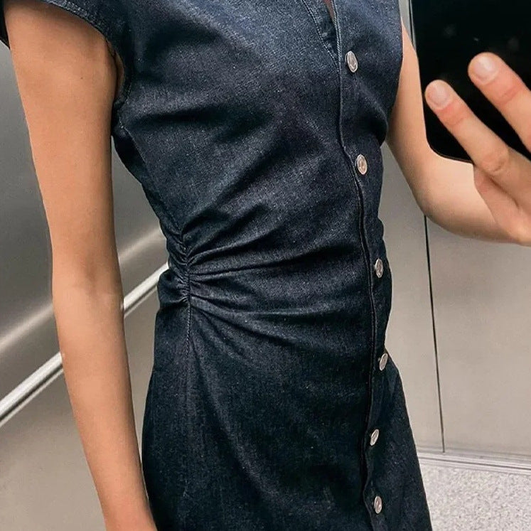 Midi Denim-Kleid mit Knopfdetails