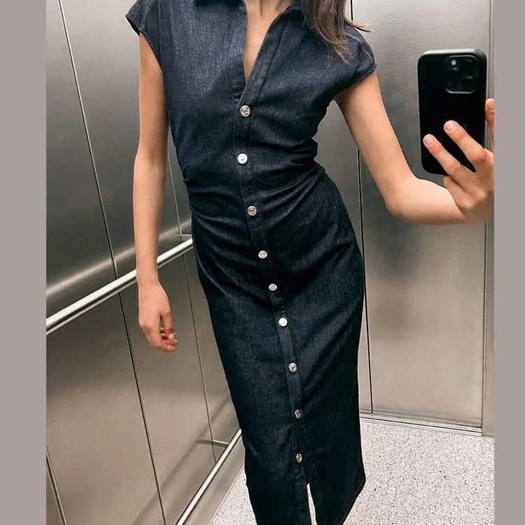 Midi Denim-Kleid mit Knopfdetails