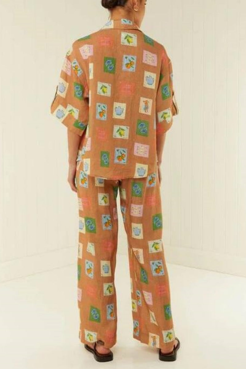 Ensemble pantalon ample à jambes larges avec imprimé floral botanique ethnique