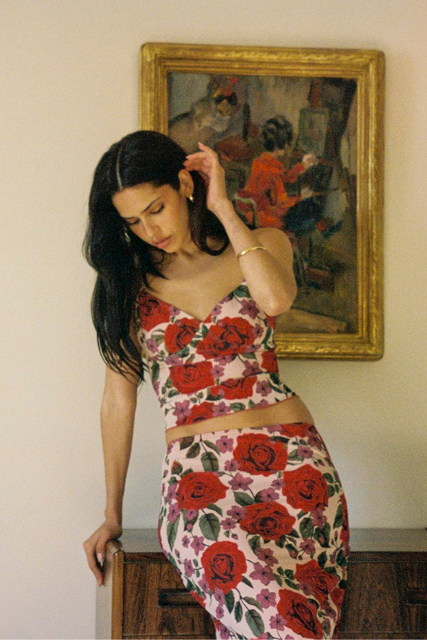 Ensemble jupe rose spaghetti Pélagie