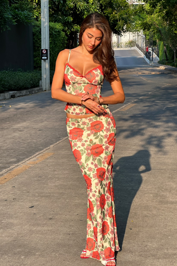 Ensemble jupe rose spaghetti Pélagie