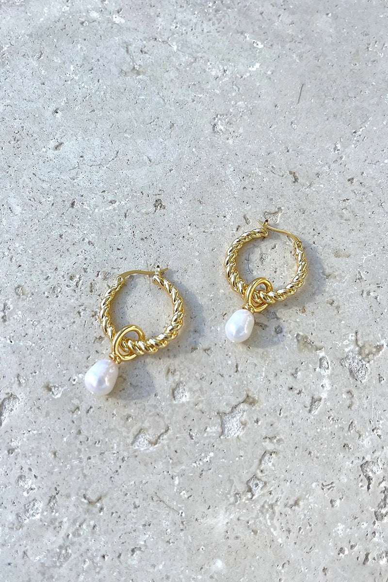 Boucles d'oreilles avec pendentif perle « Twist » – Or/Perle