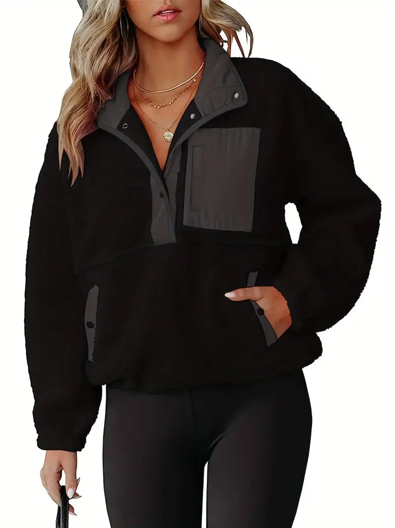 Yujin | Polaire sherpa à manches longues pour femme, colorblock, grande taille