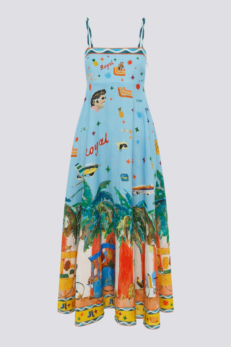 Roseline Spaghetti-Graffiti-Print-Maxikleid