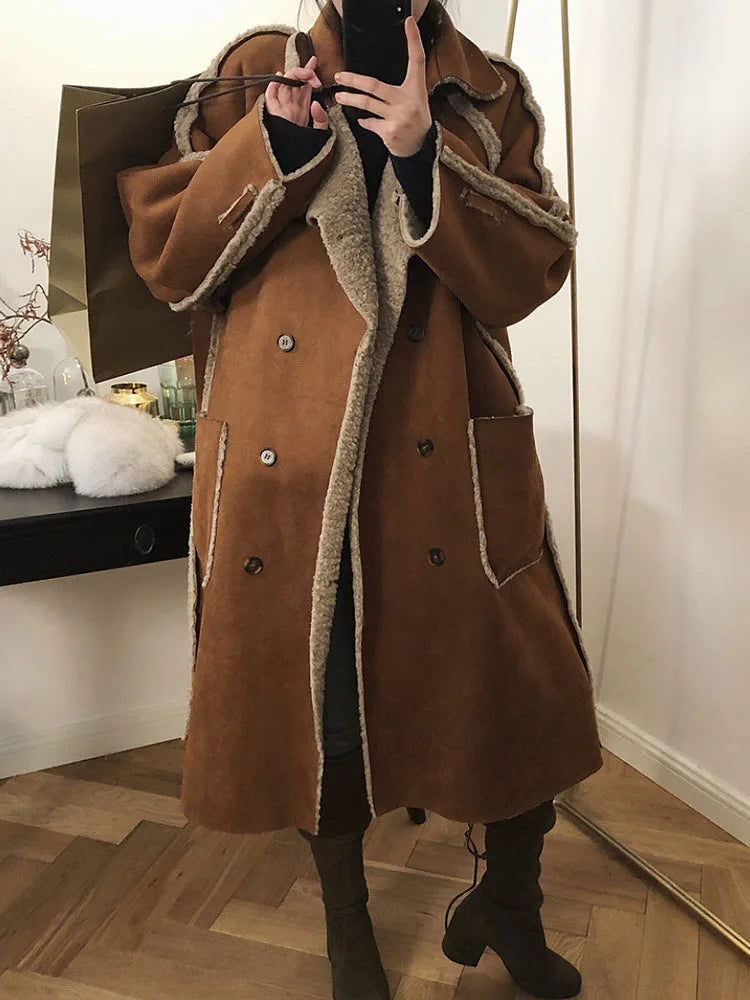 Amalia | Manteau long en peau d'agneau pour femme, chaud 
