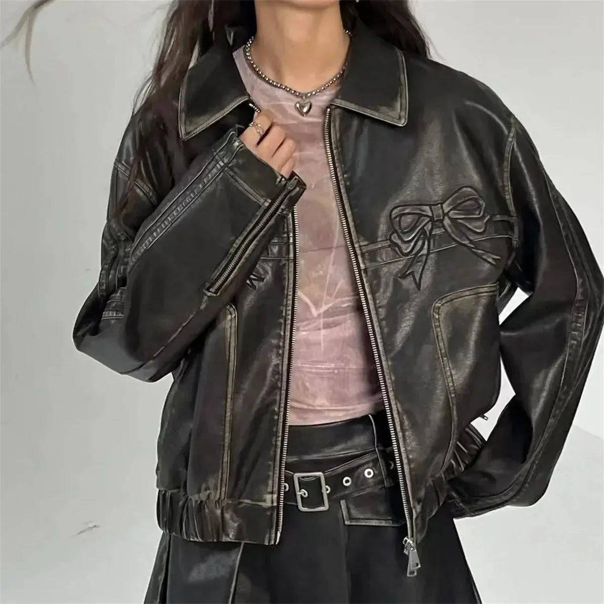 Bren | Damen Vintage Lederjacke mit Reverskragen