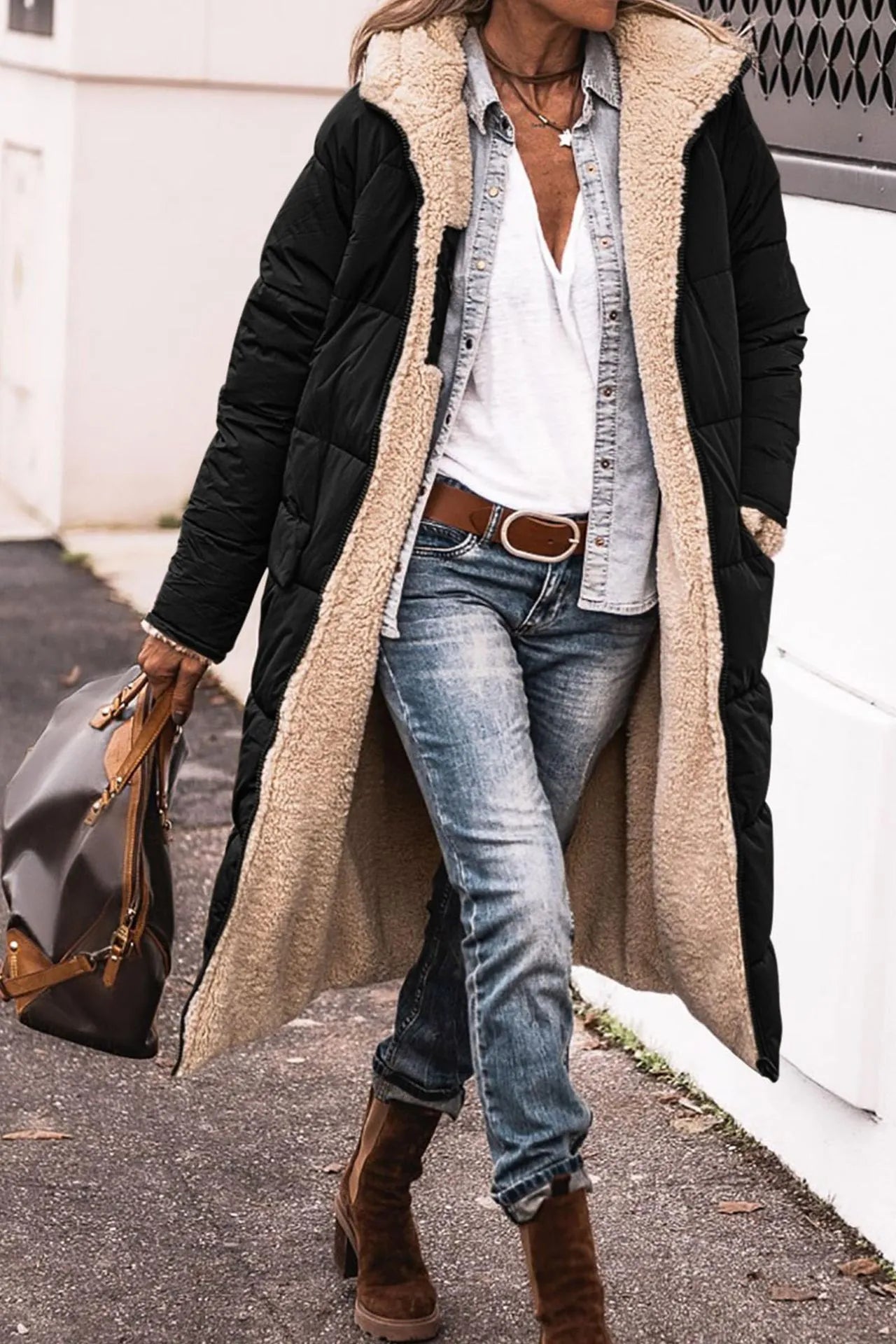 Allure | Manteau sherpa réversible à capuche
