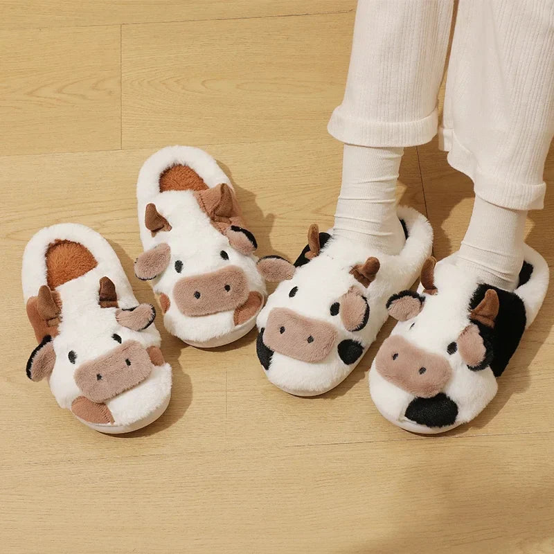 Amélie - Chaussons vache - Peluche chaude