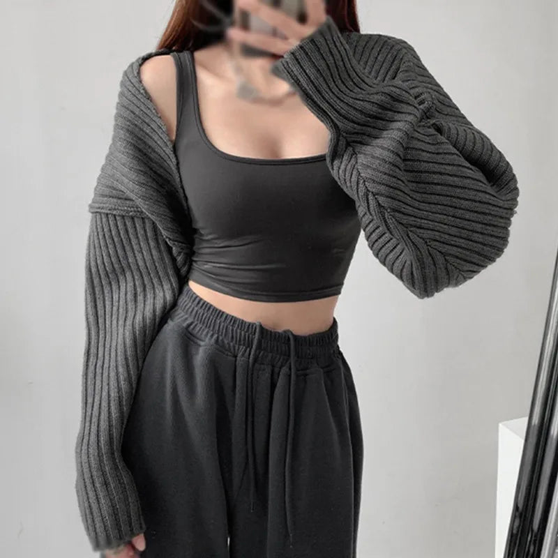 Ahri | Cardigan court ouvert pour femme – Couleur unie 
