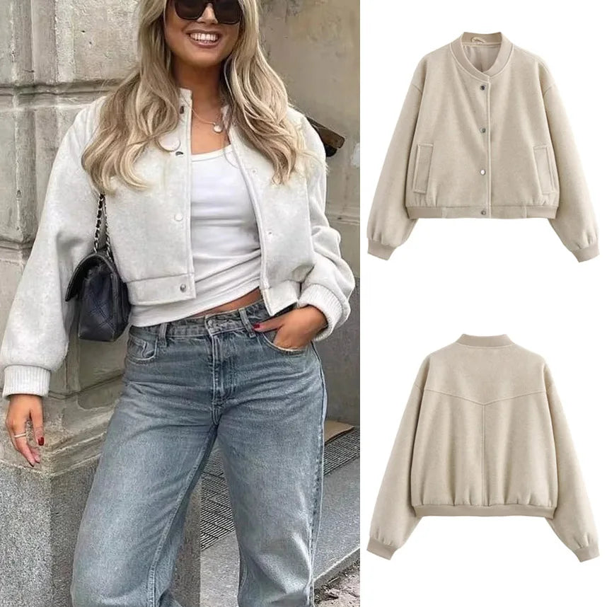 Bam | Veste bomber courte pour femme avec boutons et manches longues 