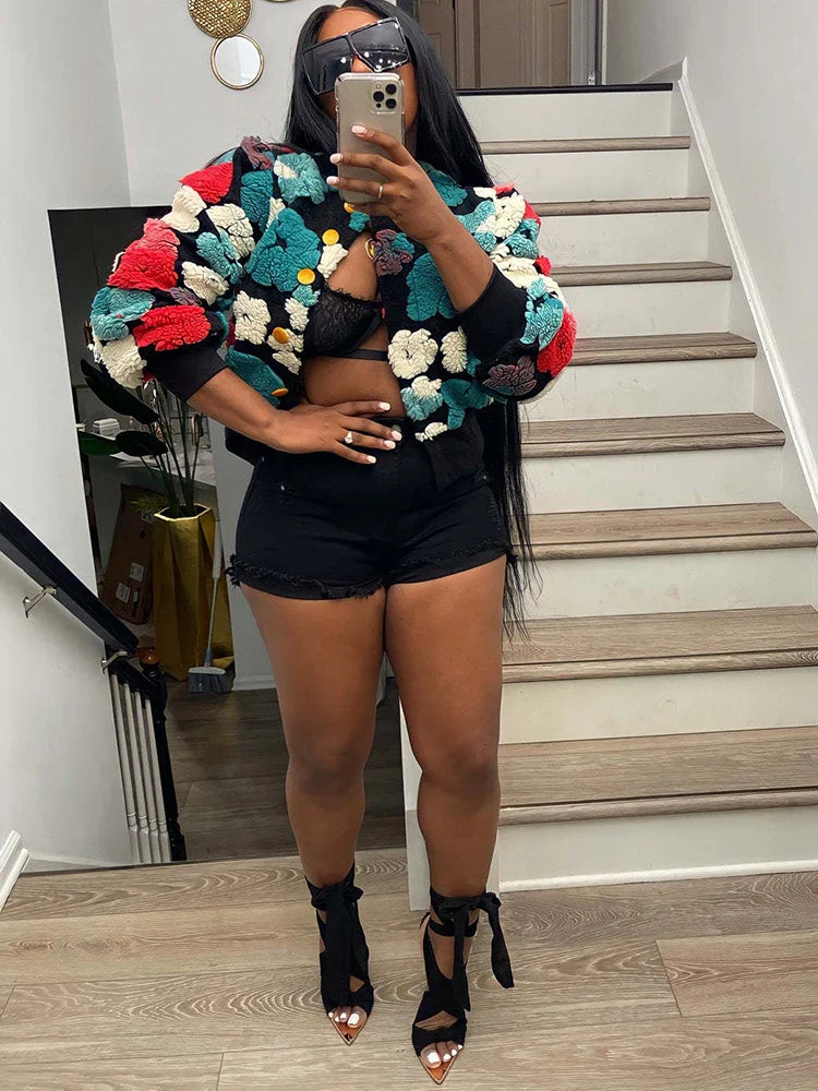 Toundra | Cardigan femme avec fleurs 3D et patte de boutonnage 