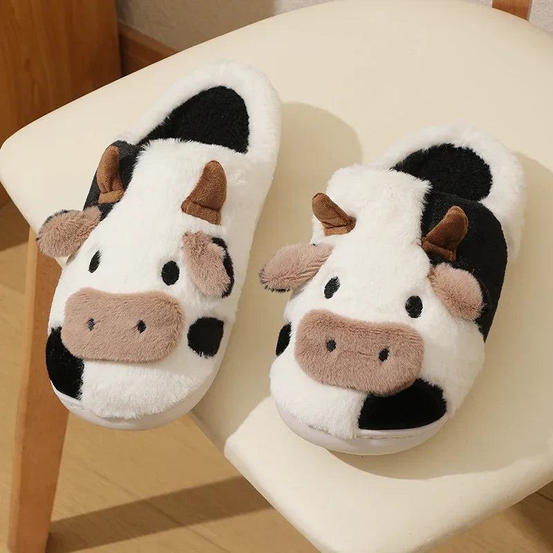 Amélie - Chaussons vache - Peluche chaude