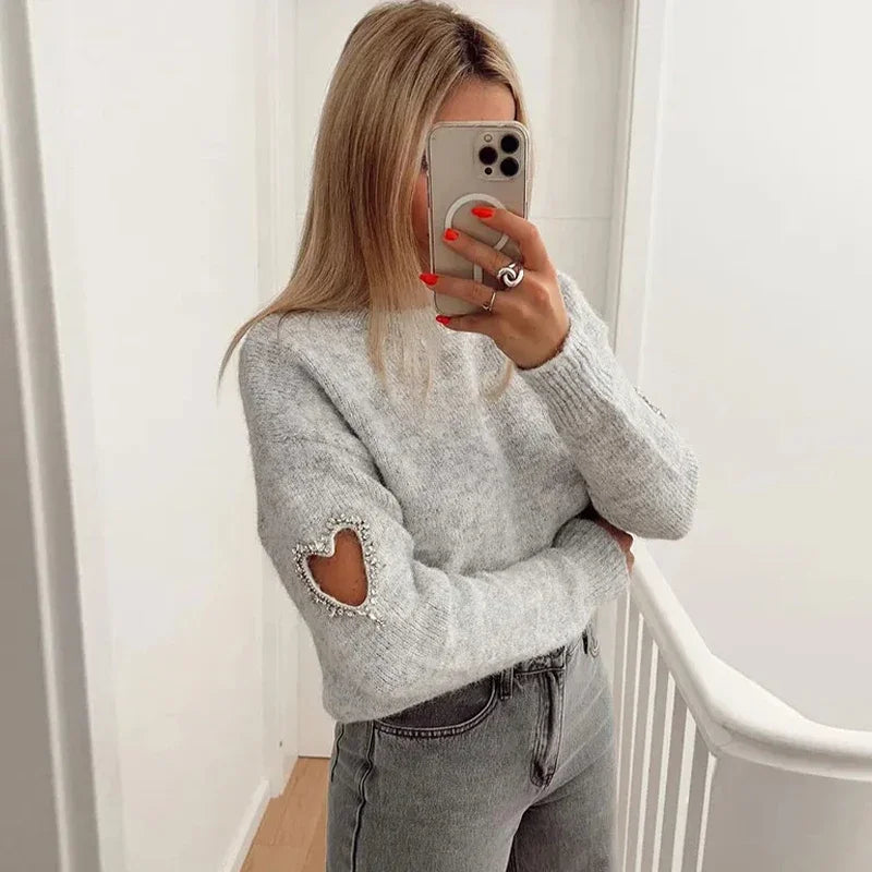 Fashion Liebe Herz Ausschnitt Pullover