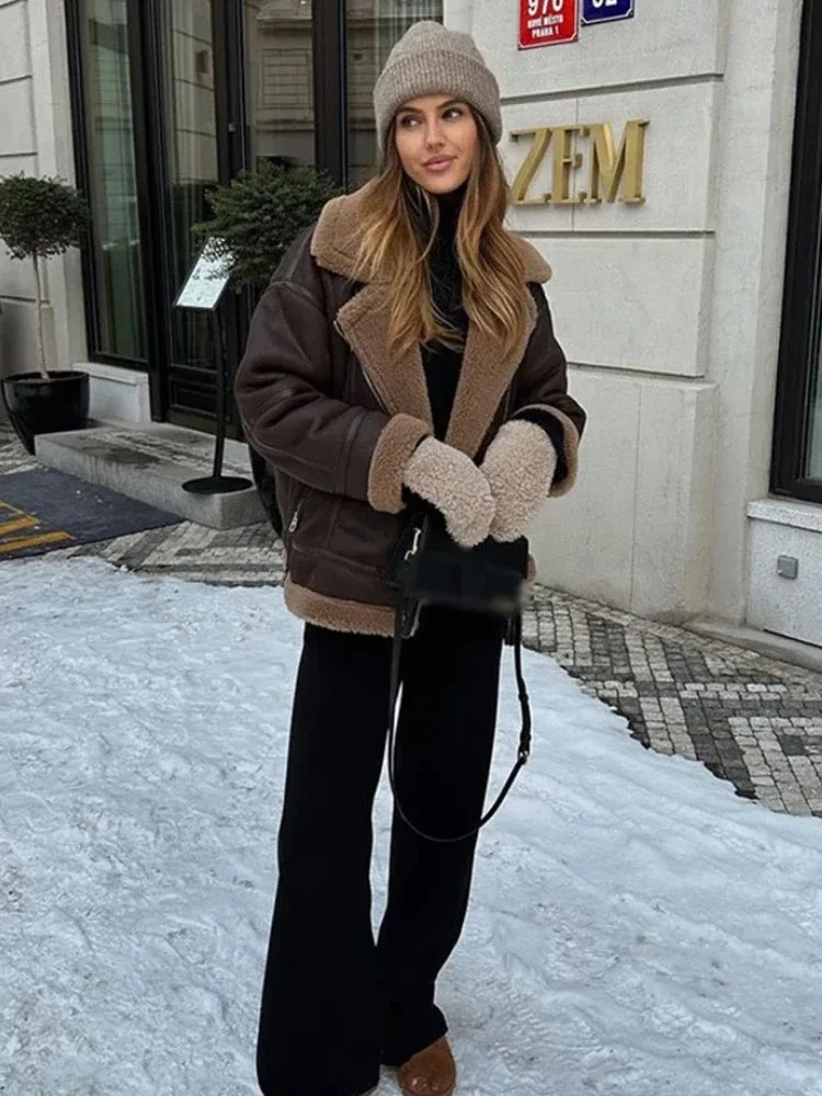 Ara | Veste vintage en laine d'agneau pour femme avec fermeture éclair et poches 