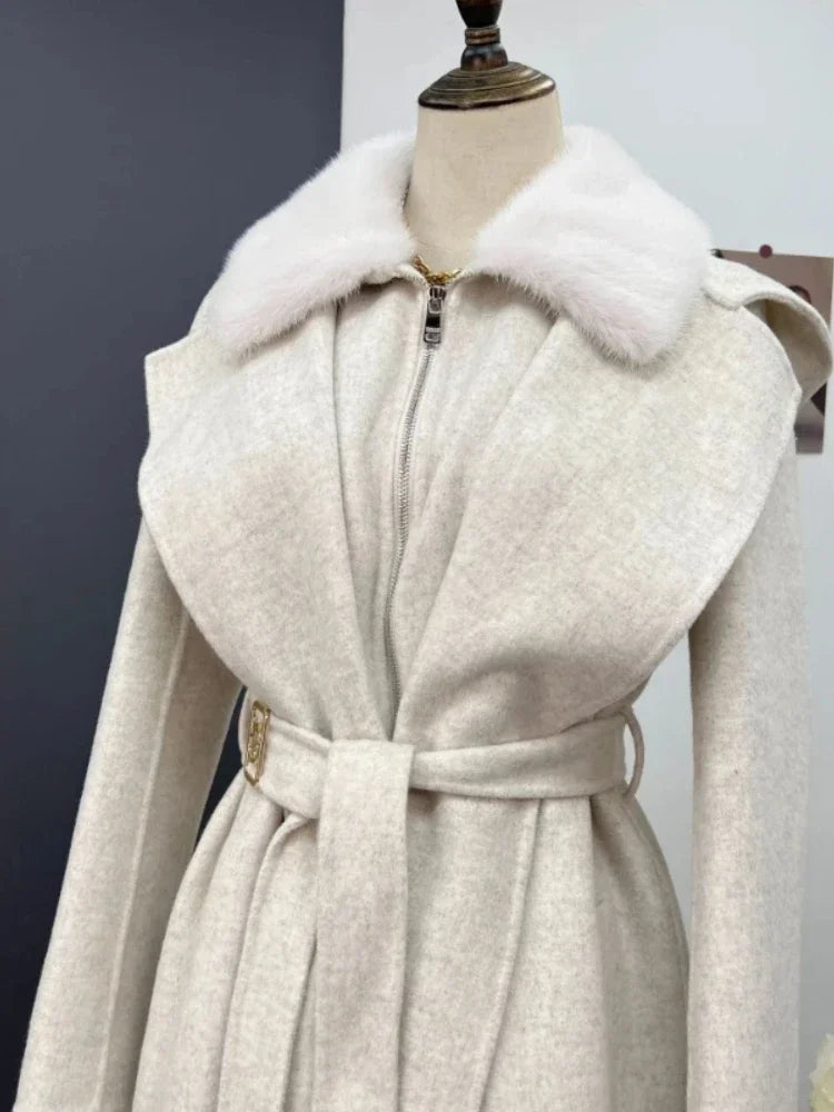 Wehlia | Veste d'hiver pour femme avec col et capuche en fourrure de vison véritable