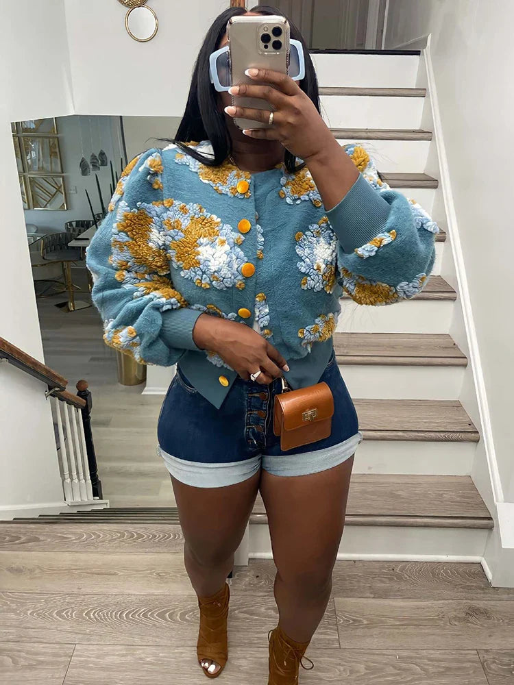 Toundra | Cardigan femme avec fleurs 3D et patte de boutonnage 