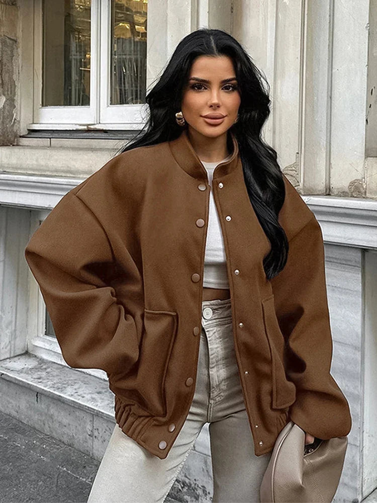 Yven | Manteau en laine pour femme avec col montant et poches 