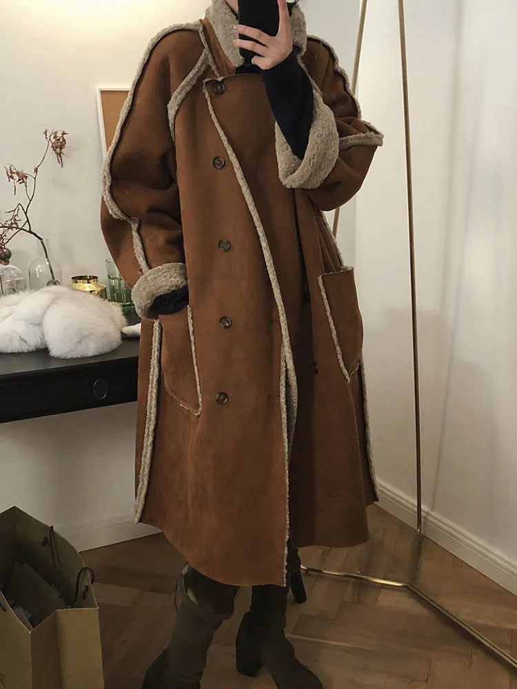 Amalia | Manteau long en peau d'agneau pour femme, chaud 