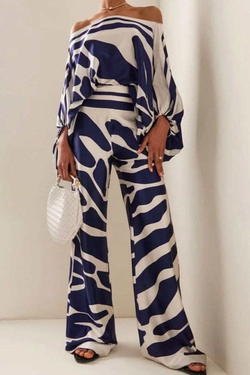 Ensemble deux pièces à motifs vagues abstraites - bleu
