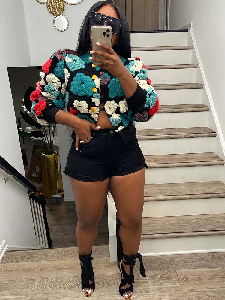 Toundra | Cardigan femme avec fleurs 3D et patte de boutonnage 