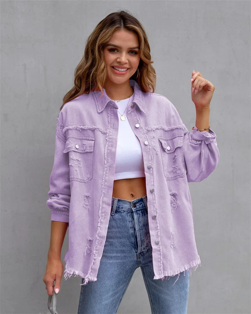 Anna® I Veste en jean à bords bruts, printemps, rose, orange, violet