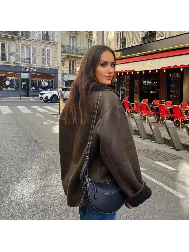 Veste en cuir chaude en laine 