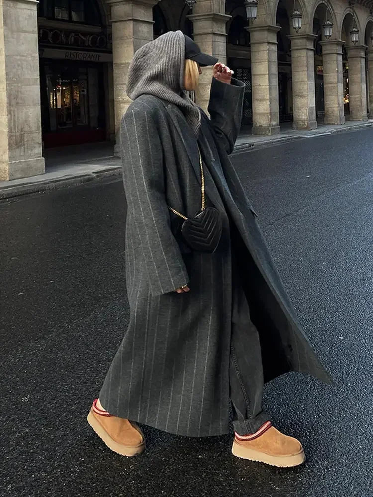 Yolie – long manteau d'hiver rayé