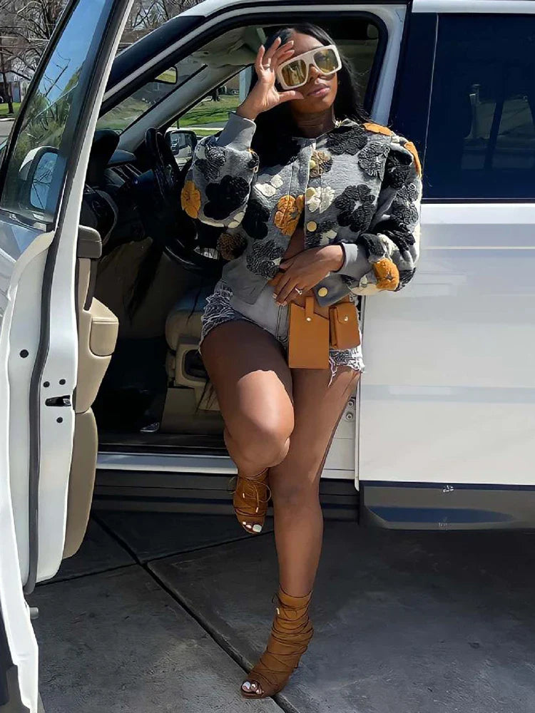 Toundra | Cardigan femme avec fleurs 3D et patte de boutonnage 