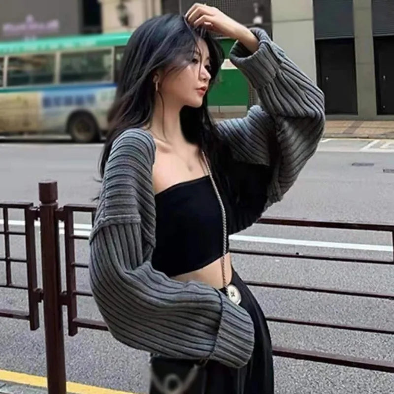 Ahri | Cardigan court ouvert pour femme – Couleur unie 