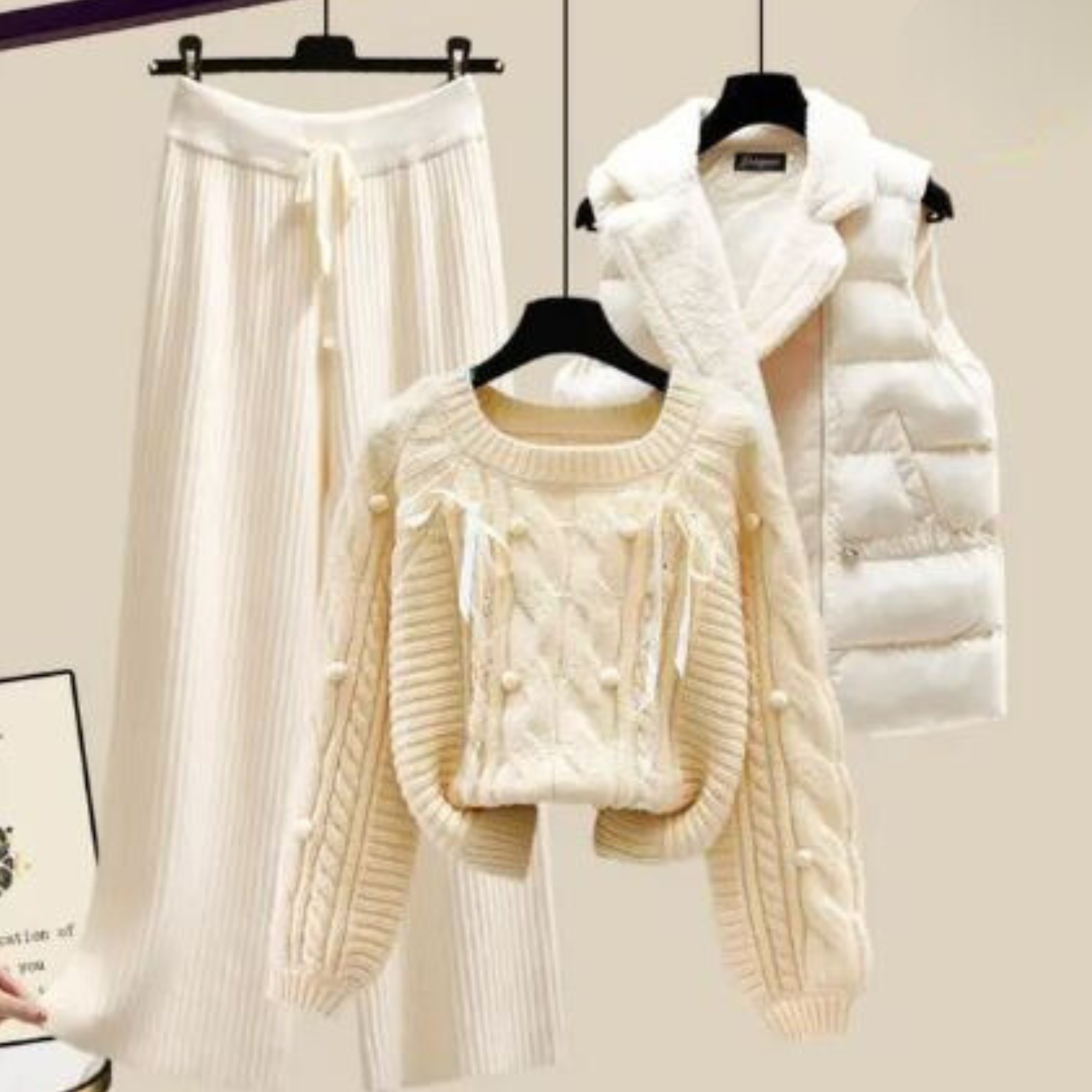 Widar | Ensemble trois pièces pour femme avec veste gilet, pull ample et pantalon large