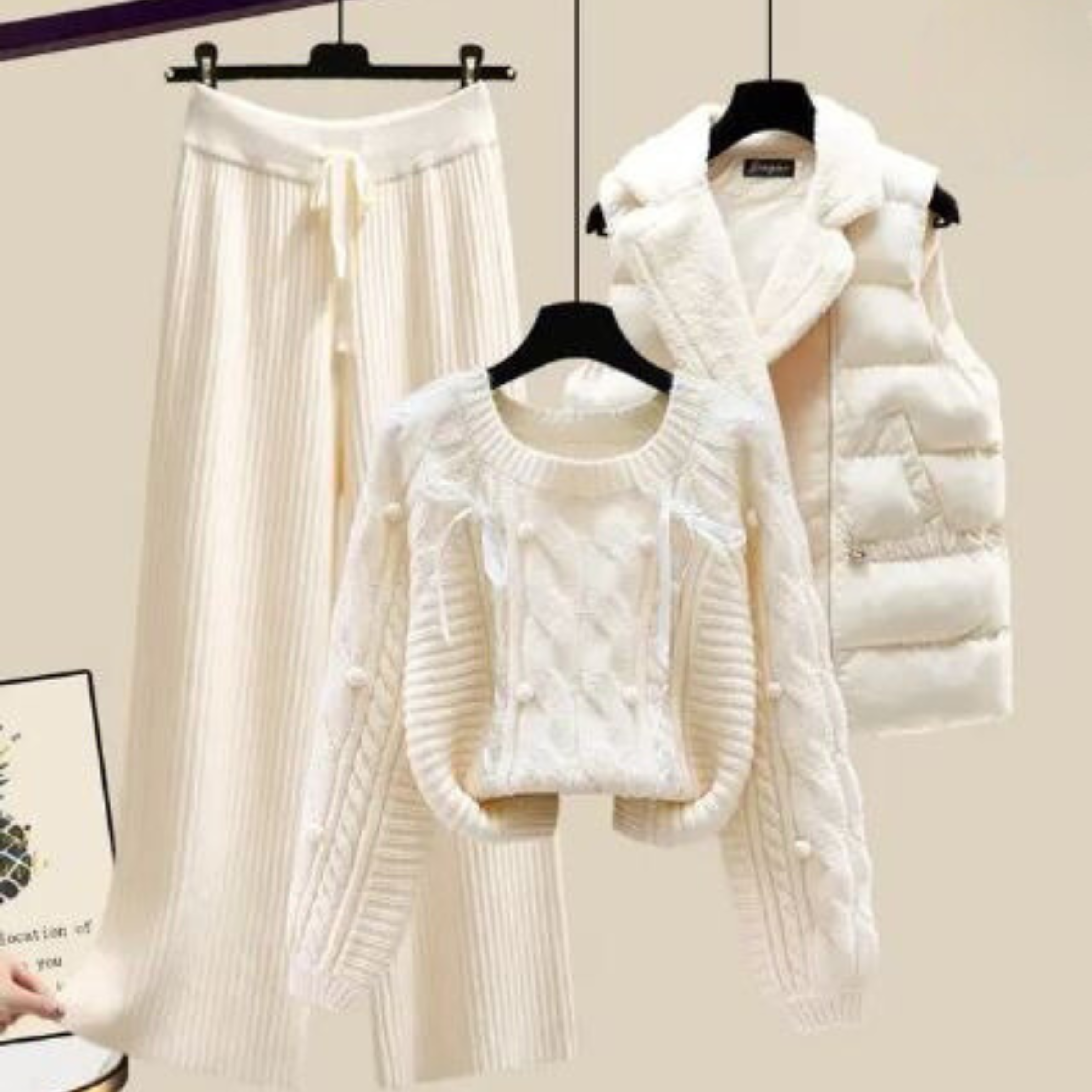 Widar | Ensemble trois pièces pour femme avec veste gilet, pull ample et pantalon large