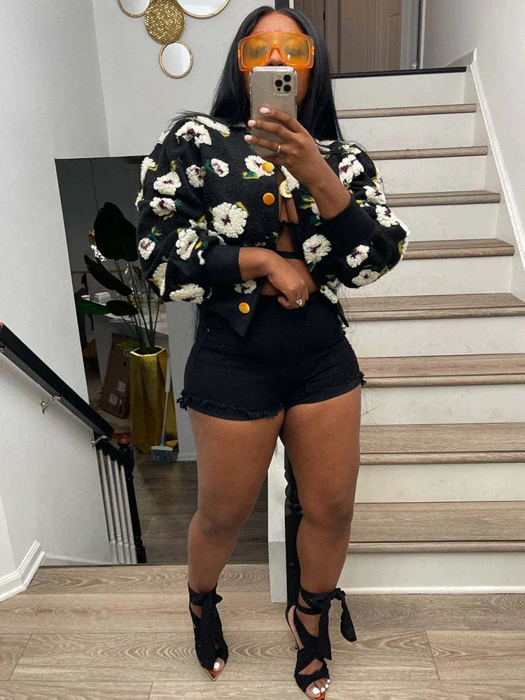 Toundra | Cardigan femme avec fleurs 3D et patte de boutonnage 