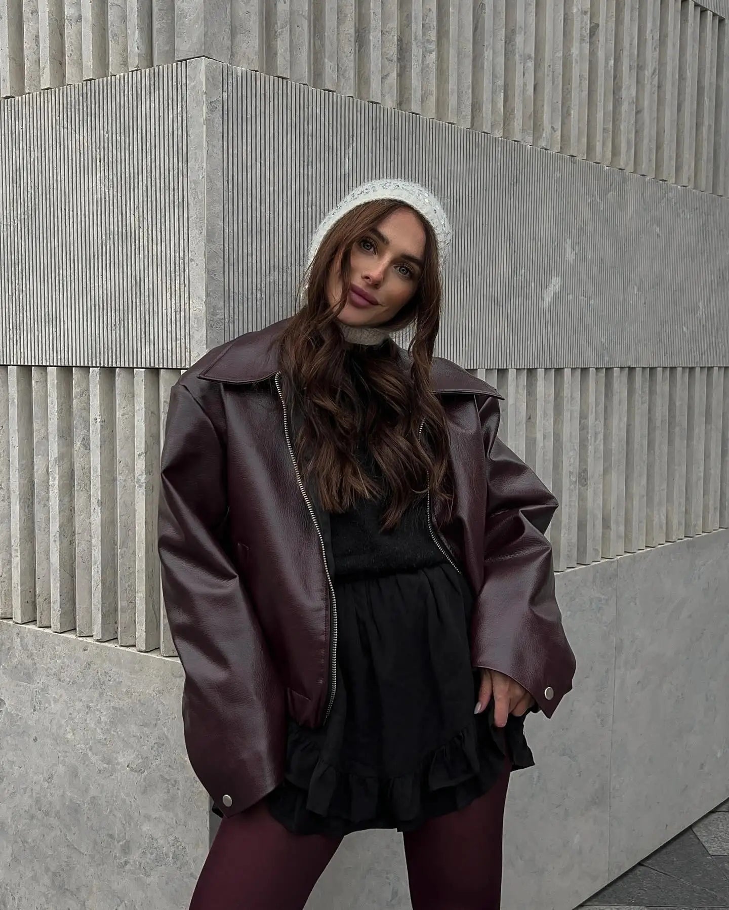 Aya | Veste vintage en cuir PU pour femme avec col à revers 