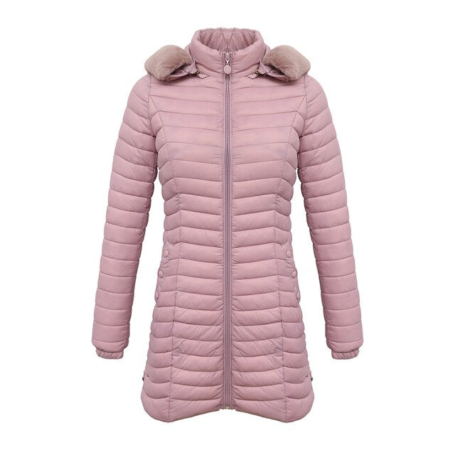 Langer Parka mit Fellkapuze Lässige leichte Mäntel