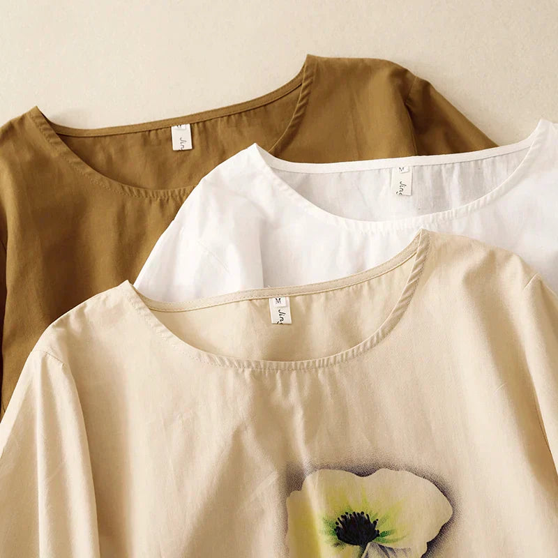 Bellachicha-Shirt - Leinen - Blumendruck vorne - Sommer