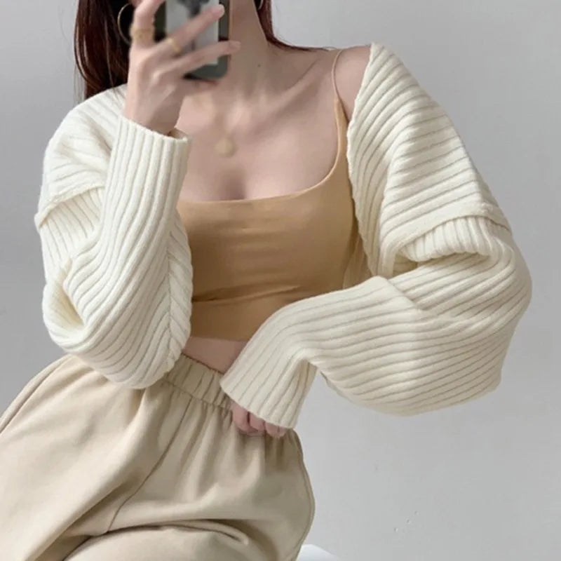 Ahri | Cardigan court ouvert pour femme – Couleur unie 