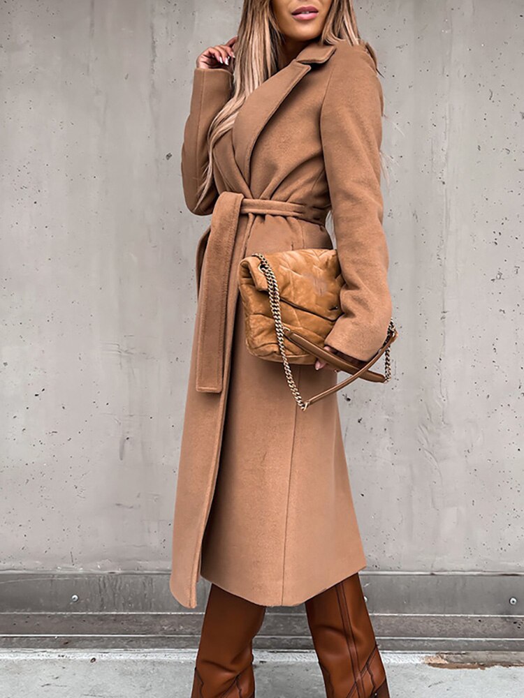 Viro | Manteau long chic avec ceinture à nouer