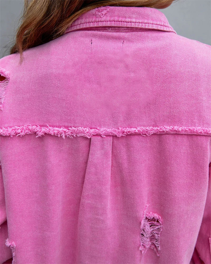 Anna® I Veste en jean à bords bruts, printemps, rose, orange, violet