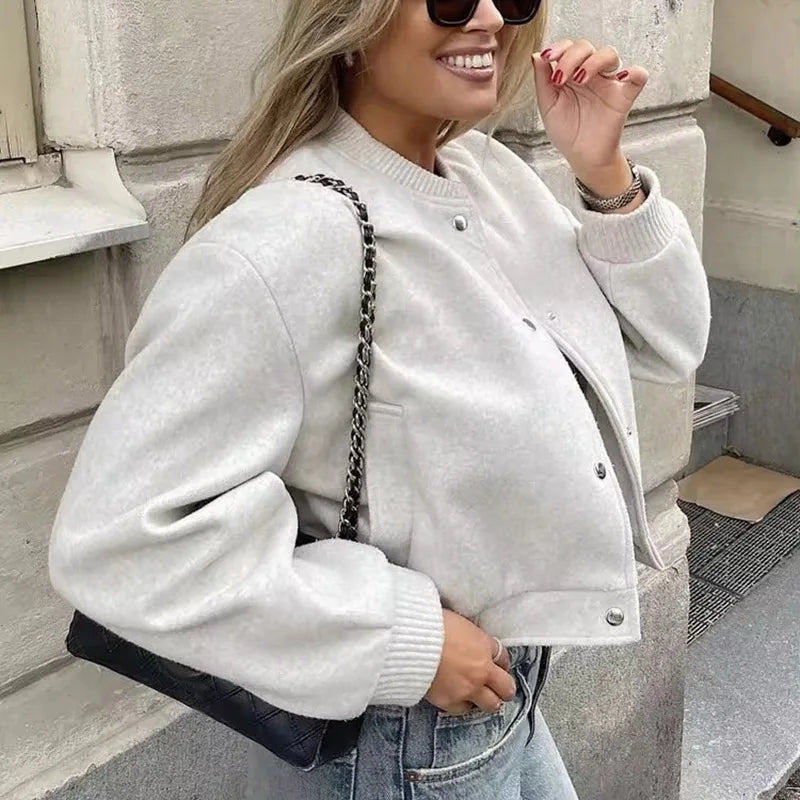 Bam | Veste bomber courte pour femme avec boutons et manches longues 