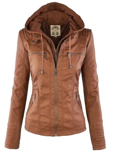 Lederimitat Mantel | Damen Kapuzenjacke: Basic PU-Jacke