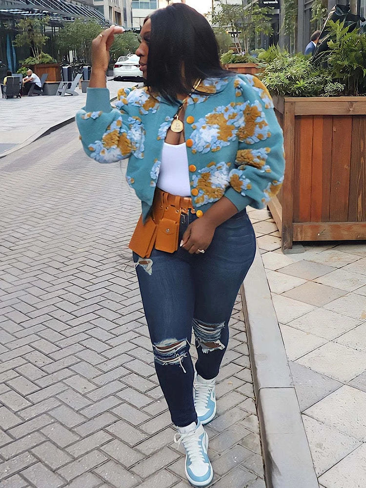 Toundra | Cardigan femme avec fleurs 3D et patte de boutonnage 